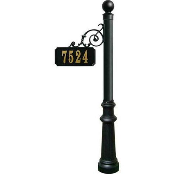 Equestrian Scroll Address Post with Decorative Fluted Base & Ball Fial, Black ADPST-804-BL